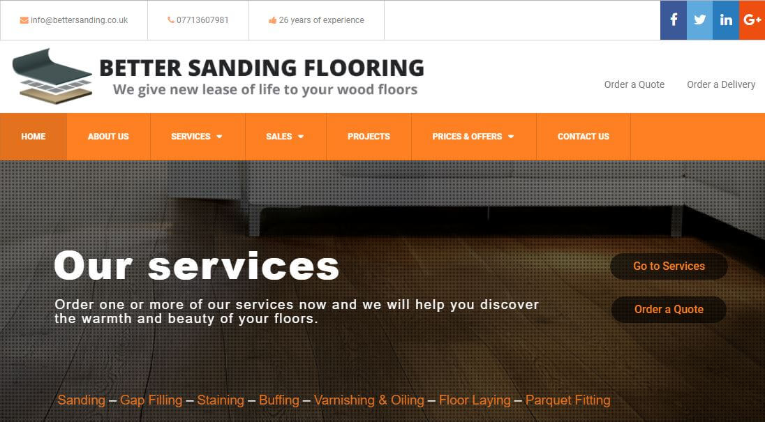 Страница Начало на сайта Better Sanding Flooring